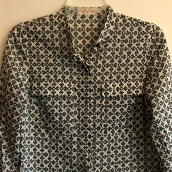 TORY BURCH Toggle Chain Green Cotton Long Sleeve Button Up Banded Collar… - Picture 3 of 16
